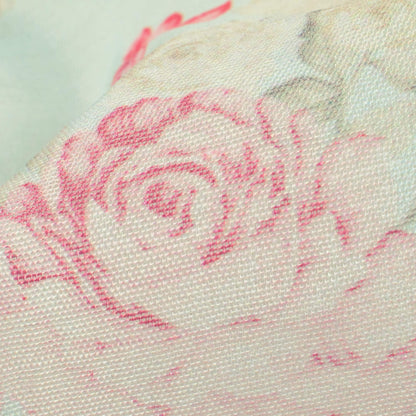 Mint Green And Pale Pink Floral Pattern Digital Print Chanderi Fabric