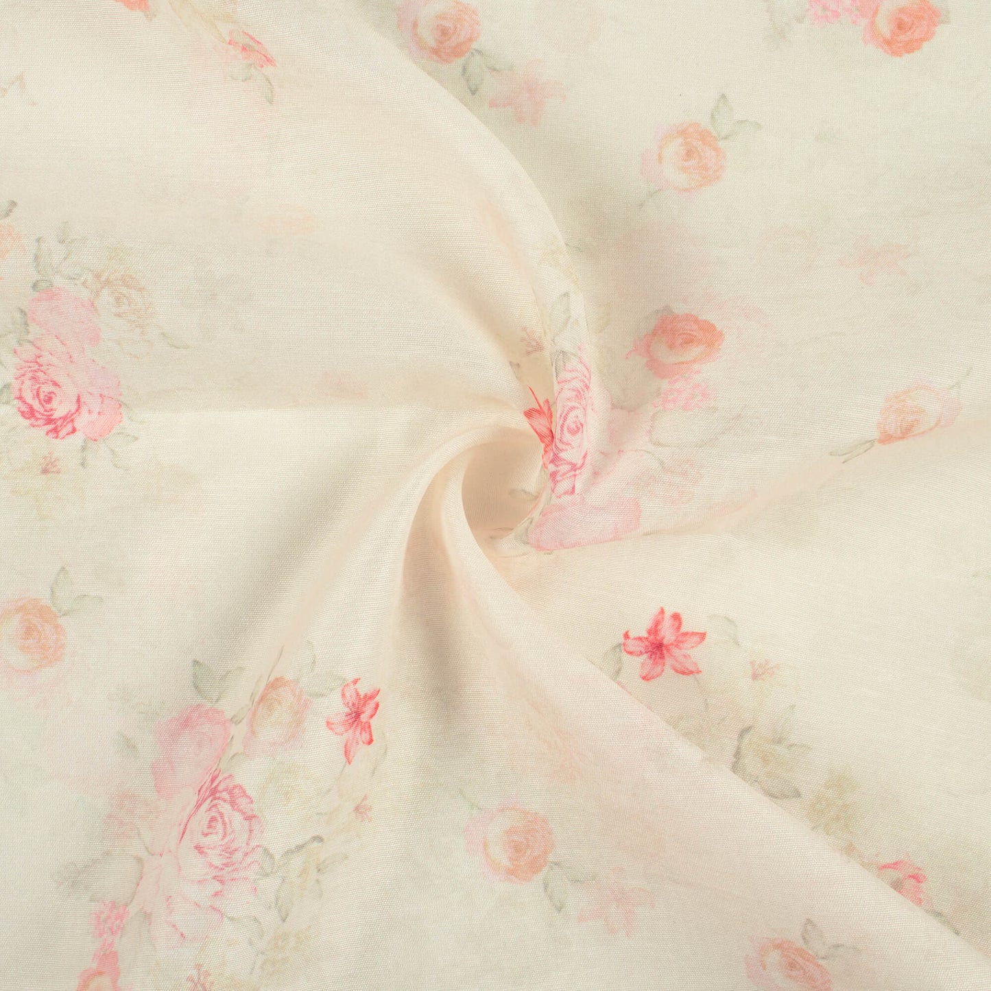 Peach And Pale Pink Floral Pattern Digital Print Chanderi Fabric