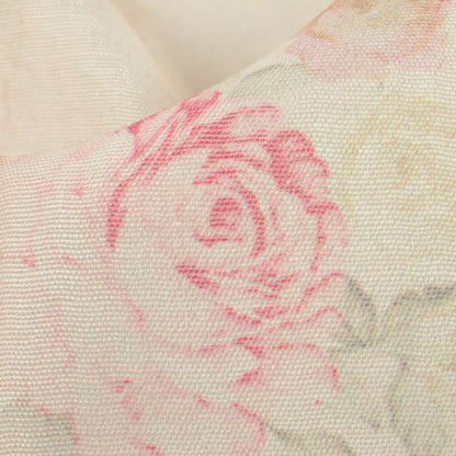 Peach And Pale Pink Floral Pattern Digital Print Chanderi Fabric