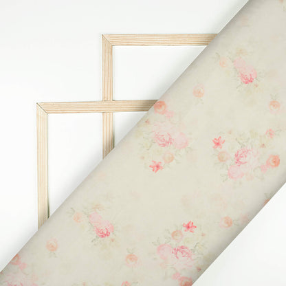Peach And Pale Pink Floral Pattern Digital Print Chanderi Fabric