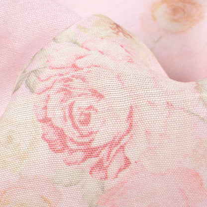 Pale Pink And Peach Floral Pattern Digital Print Chanderi Fabric