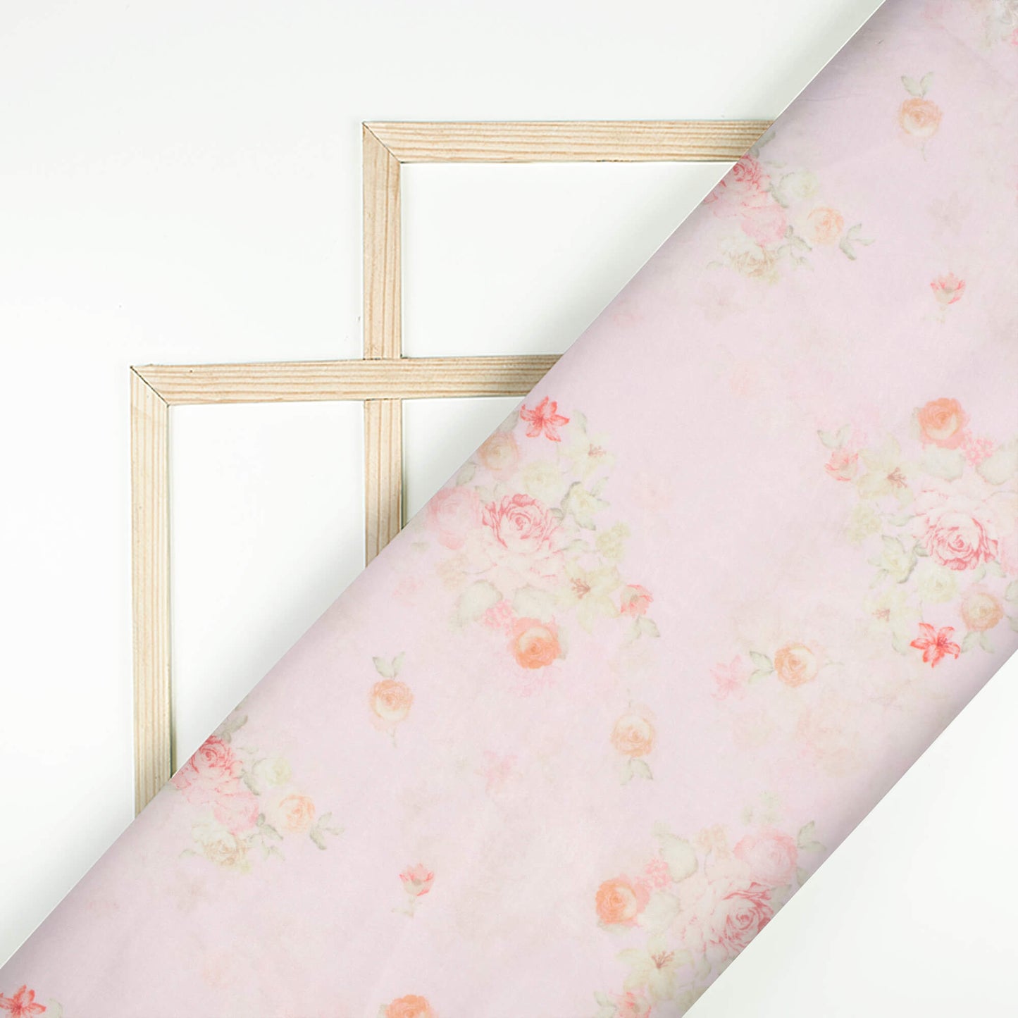 Pale Pink And Peach Floral Pattern Digital Print Chanderi Fabric