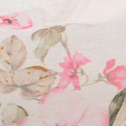 Light Peach And Pastel Pink Floral Pattern Digital Print Chanderi Fabric