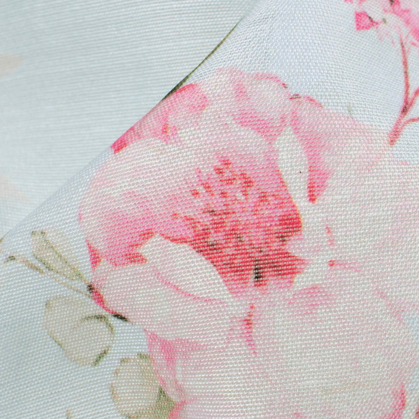 Pale Blue And Pastel Pink Floral Pattern Digital Print Chanderi Fabric