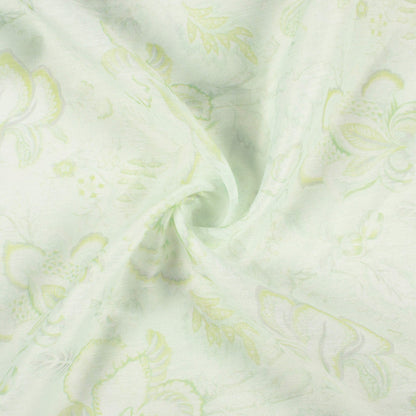 Pale Moss Green  Floral Pattern Digital Print Chanderi Fabric