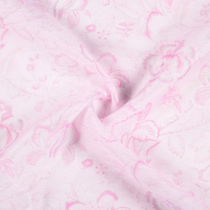 Blush Pink Floral Pattern Digital Print Chanderi Fabric