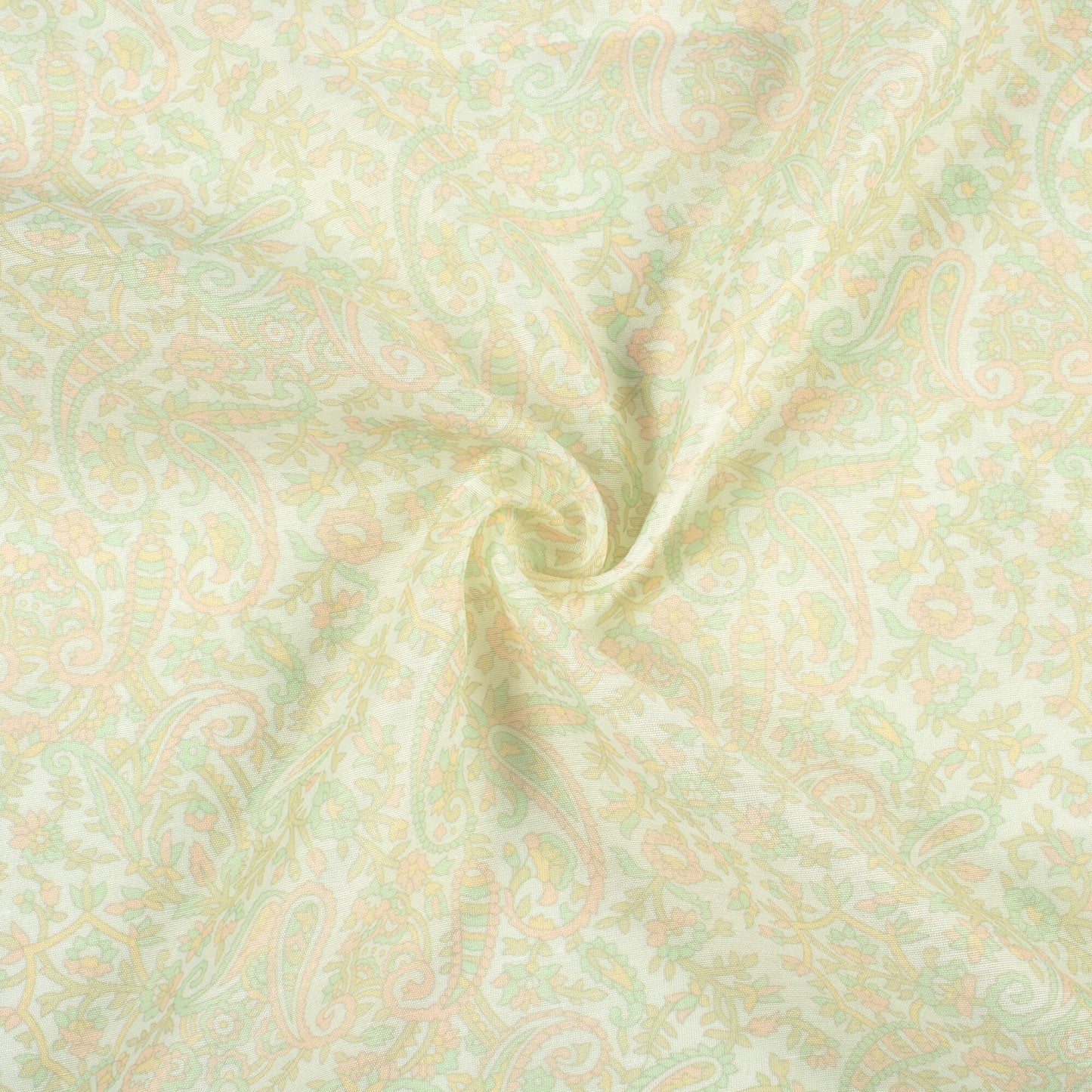 Tea Green And Peach Paisley Pattern Digital Print Chanderi Fabric