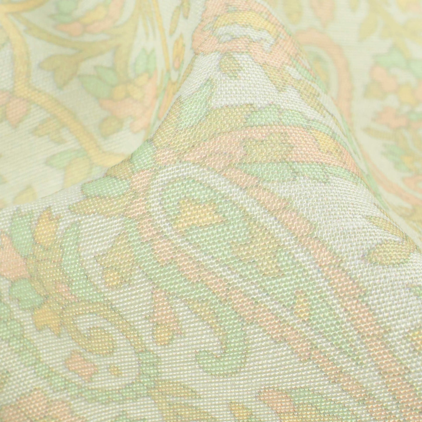 Tea Green And Peach Paisley Pattern Digital Print Chanderi Fabric