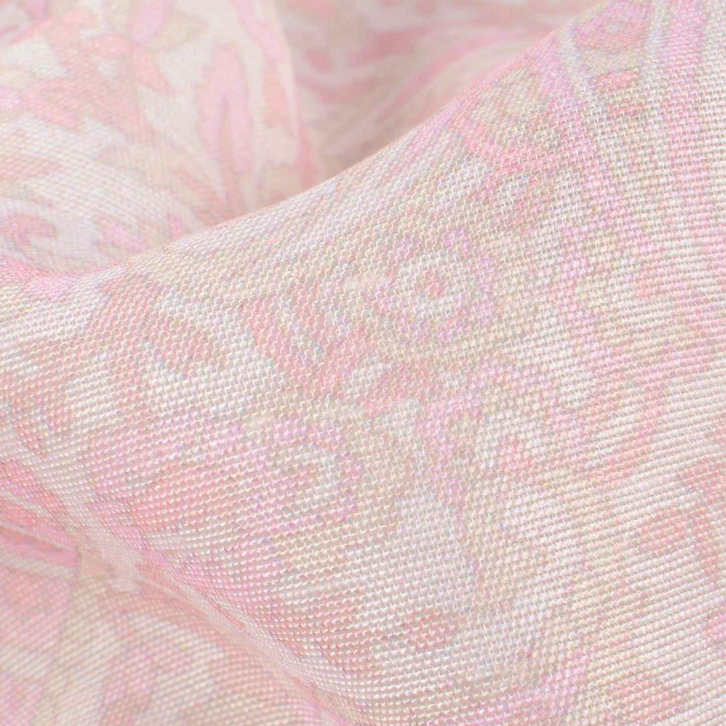 Pastel Pink And White Paisley Pattern Digital Print Chanderi Fabric