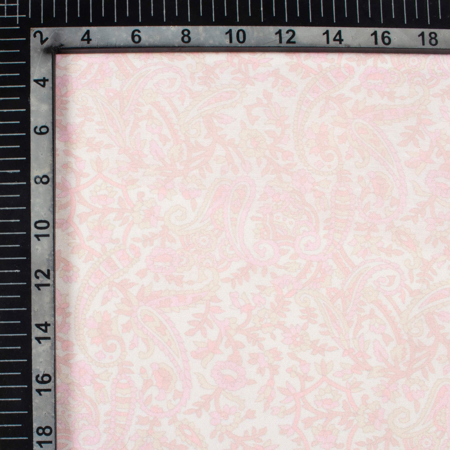 Pastel Pink And White Paisley Pattern Digital Print Chanderi Fabric