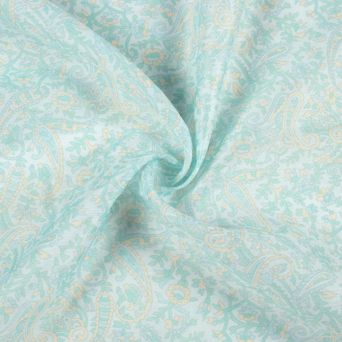 Mint Green And Mellow Yellow Paisley Pattern Digital Print Chanderi Fabric