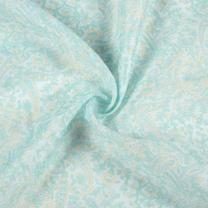 Mint Green And Mellow Yellow Paisley Pattern Digital Print Chanderi Fabric
