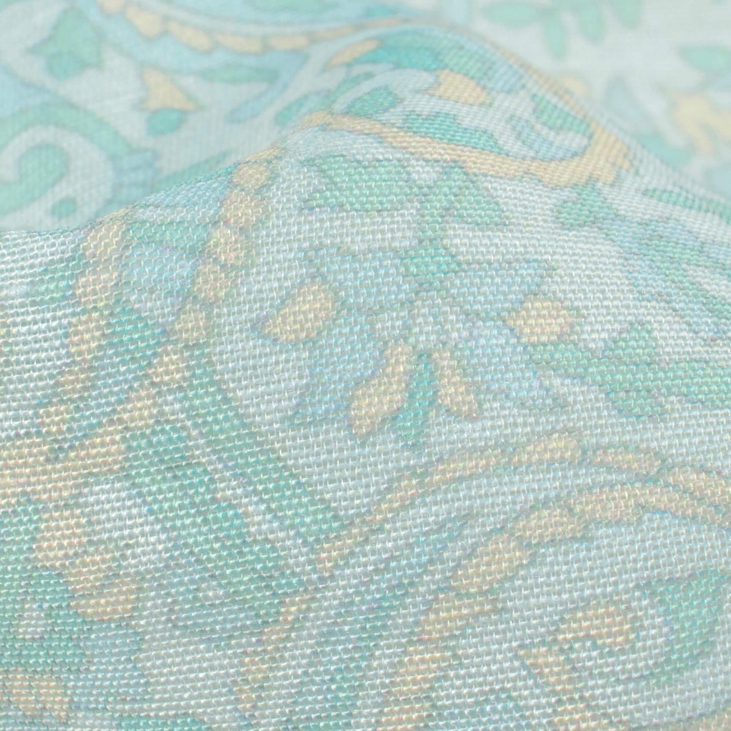 Mint Green And Mellow Yellow Paisley Pattern Digital Print Chanderi Fabric