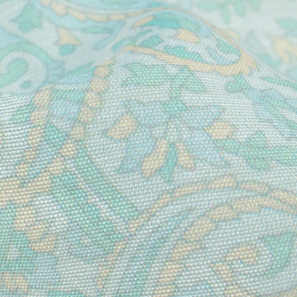 Mint Green And Mellow Yellow Paisley Pattern Digital Print Chanderi Fabric