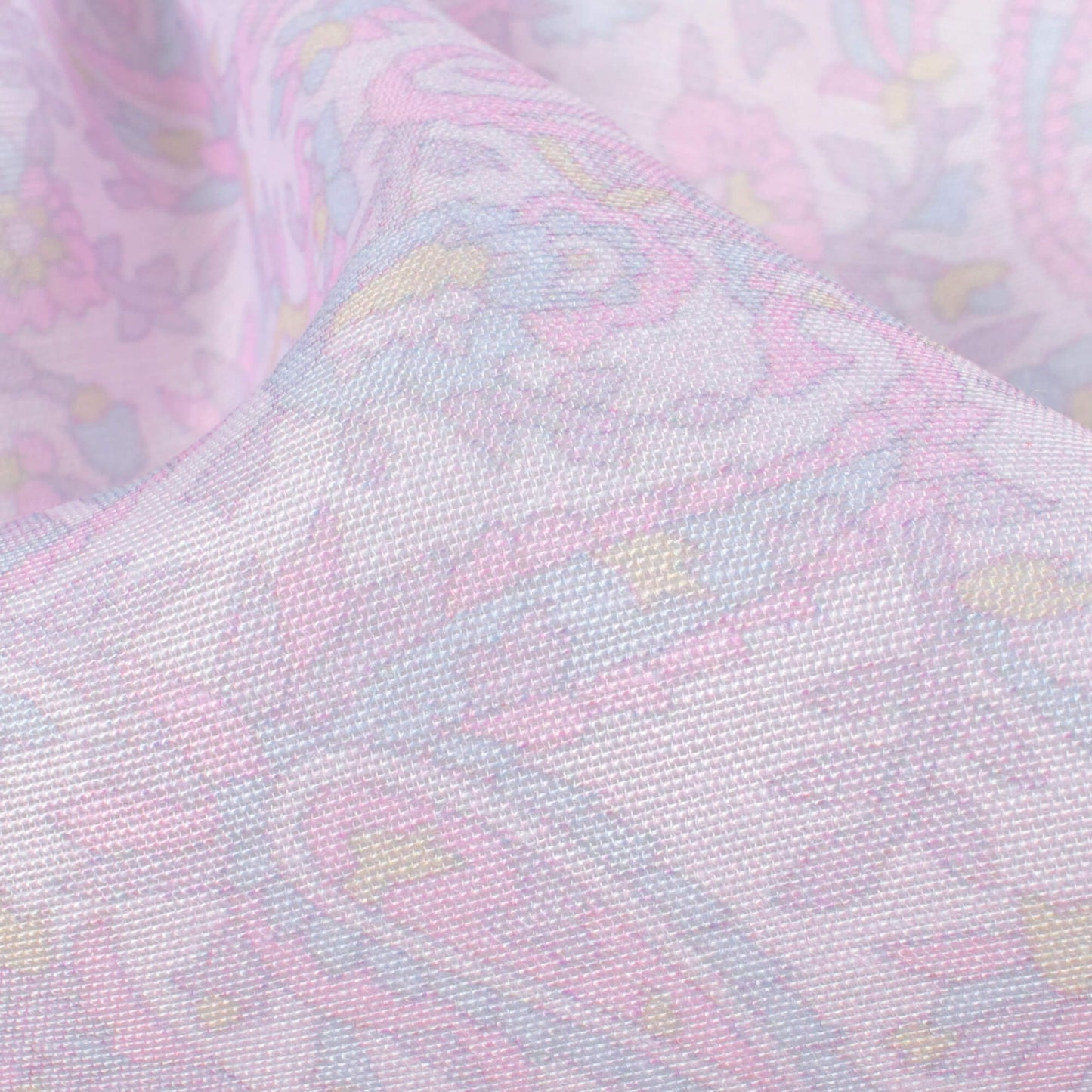 Taffy Pink And Pistachio Green Paisley Pattern Digital Print Chanderi Fabric