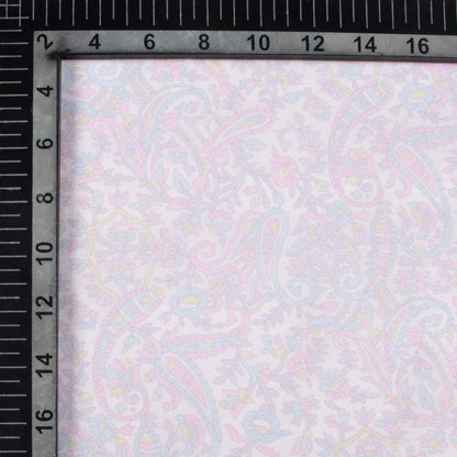 Taffy Pink And Pistachio Green Paisley Pattern Digital Print Chanderi Fabric