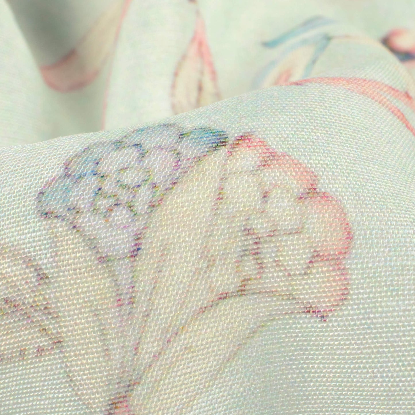 Tea Green And Pale Pink Floral Pattern Digital Print Chanderi Fabric