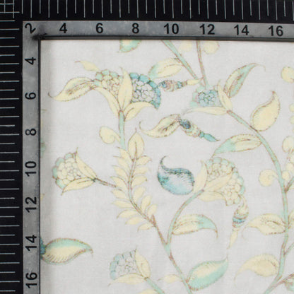 Off White and Mint Green Floral Pattern Digital Print Chanderi Fabric