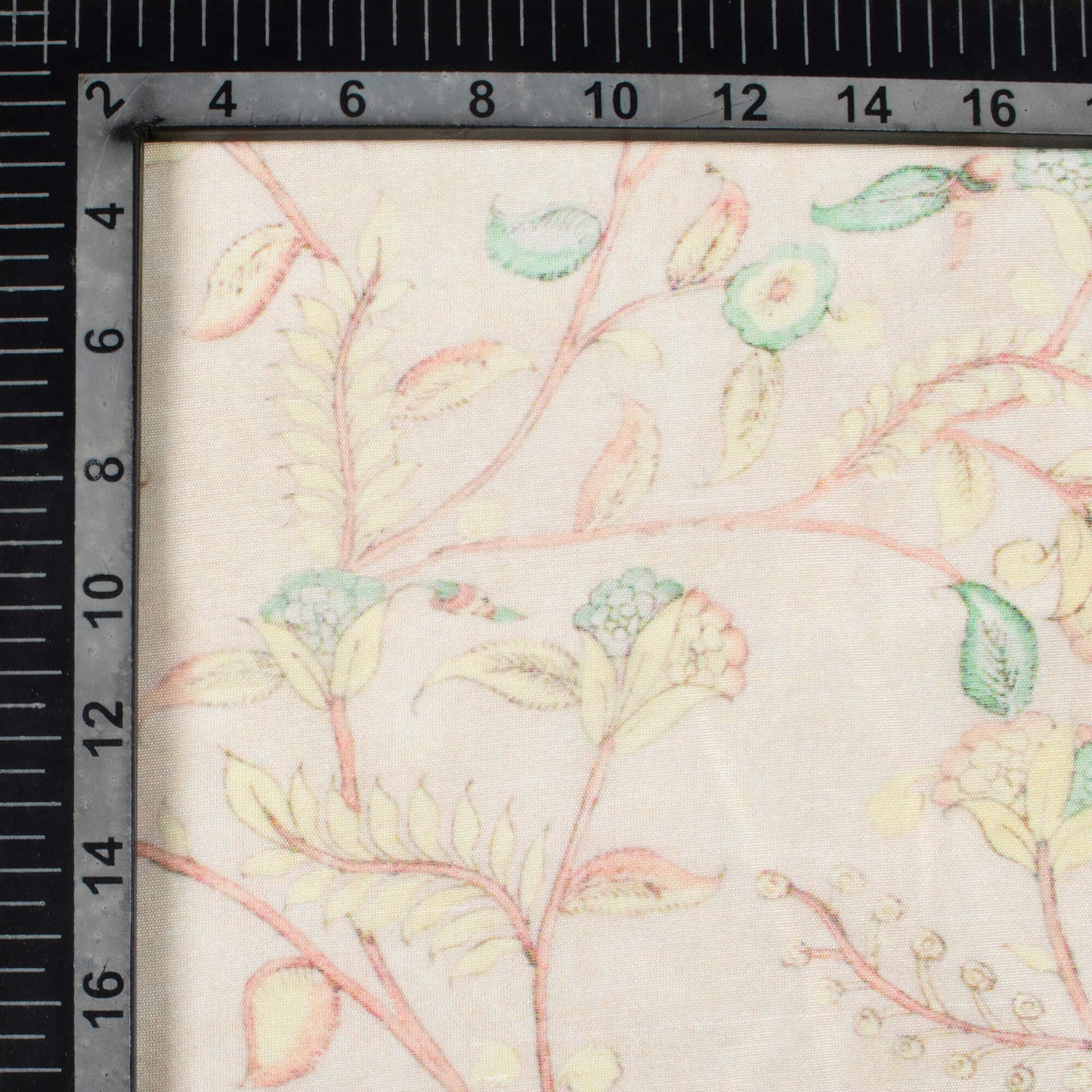 Pastel Orange And Pale Pink Floral Pattern Digital Print Chanderi Fabric