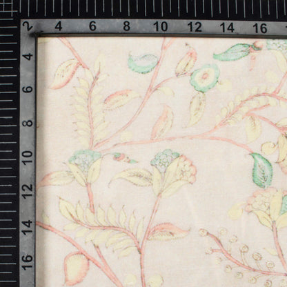 Pastel Orange And Pale Pink Floral Pattern Digital Print Chanderi Fabric