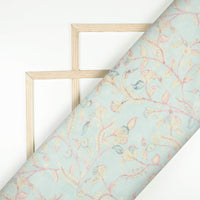 Mint Green And Pale Pink Floral Pattern Digital Print Chanderi Fabric