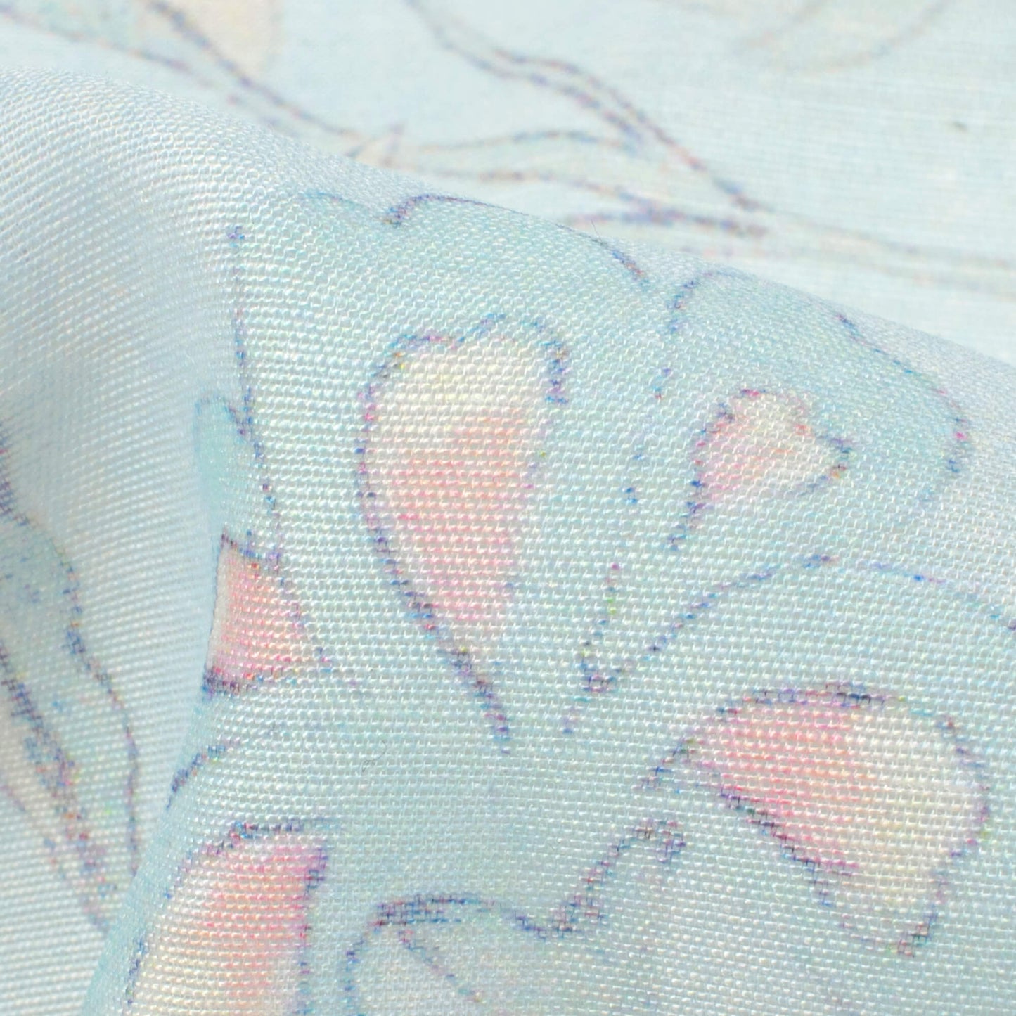 Baby Blue And Pastel Yellow Floral Pattern Digital Print Chanderi Fabric