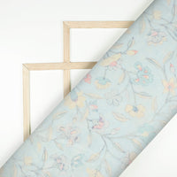 Baby Blue And Pastel Yellow Floral Pattern Digital Print Chanderi Fabric