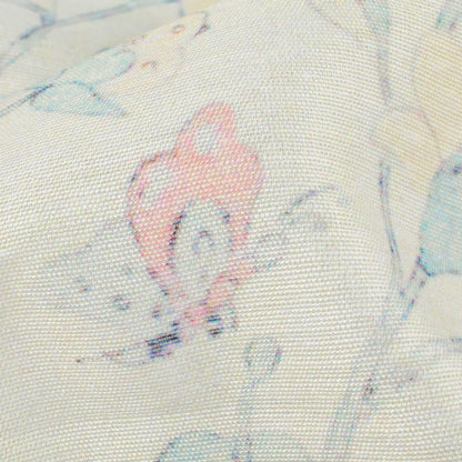 Pastel Yellow And Pale Blue Floral Pattern Digital Print Chanderi Fabric