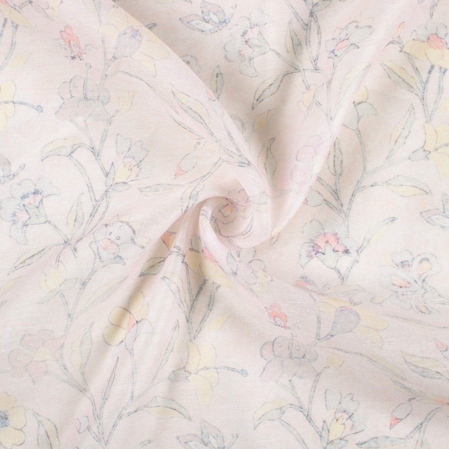 Pastel Peach And Pale Grey Floral Pattern Digital Print Chanderi Fabric