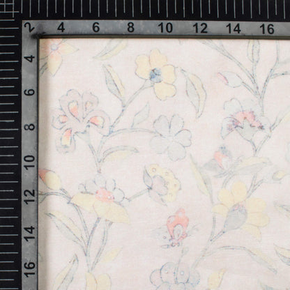 Pastel Peach And Pale Grey Floral Pattern Digital Print Chanderi Fabric