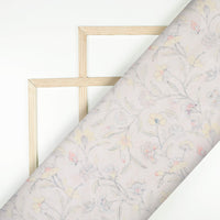 Pastel Peach And Pale Grey Floral Pattern Digital Print Chanderi Fabric