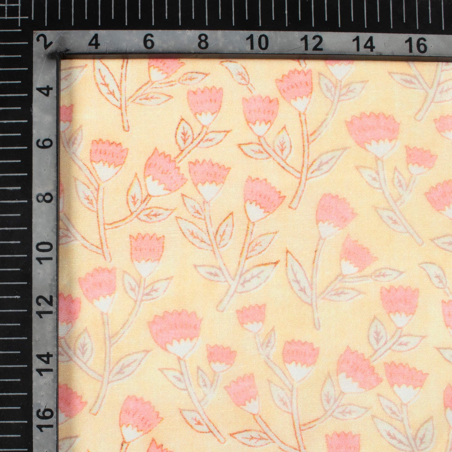 Mellow Yellow And Baby Pink Floral Pattern Digital Print Chanderi Fabric