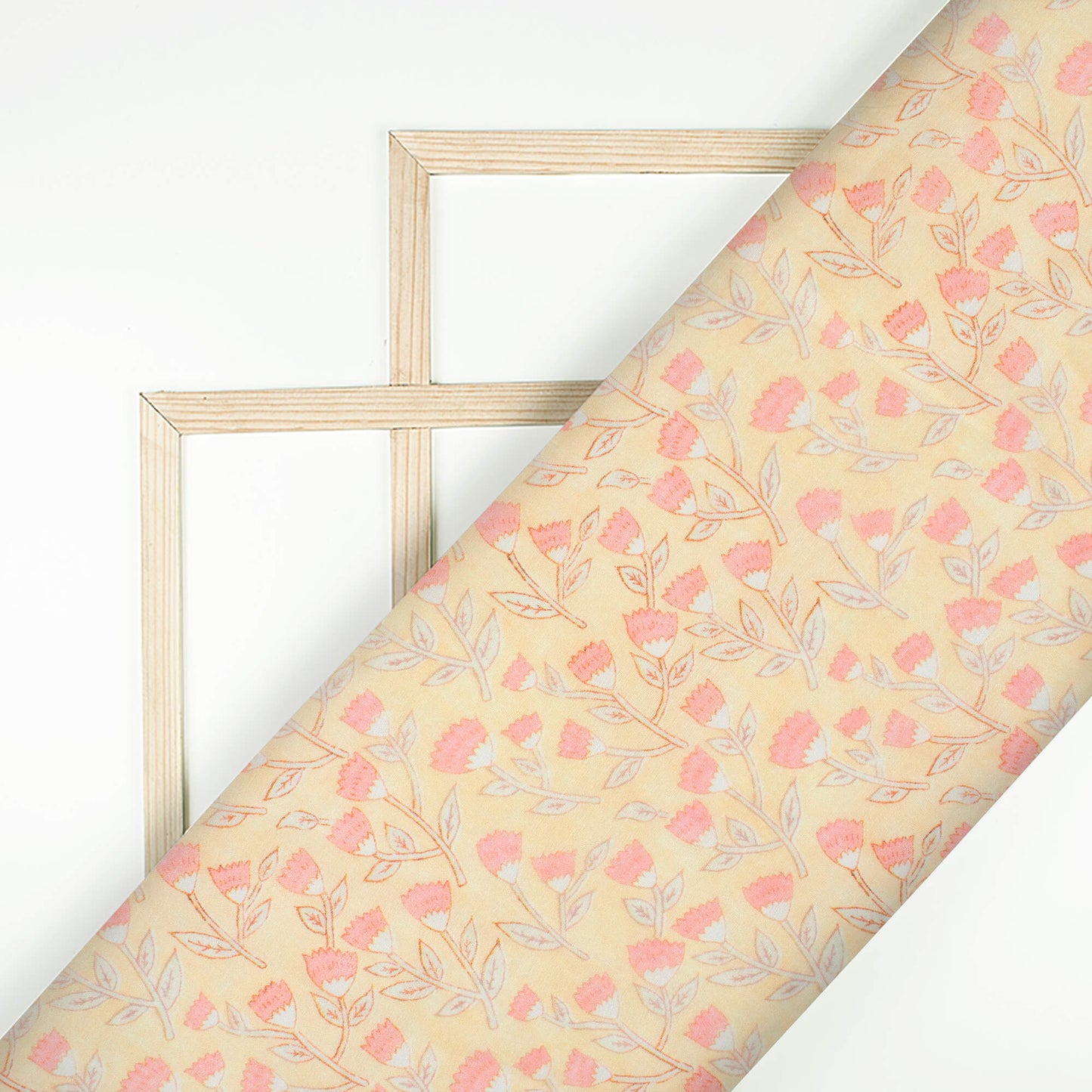 Mellow Yellow And Baby Pink Floral Pattern Digital Print Chanderi Fabric