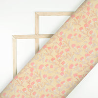 Mellow Yellow And Baby Pink Floral Pattern Digital Print Chanderi Fabric