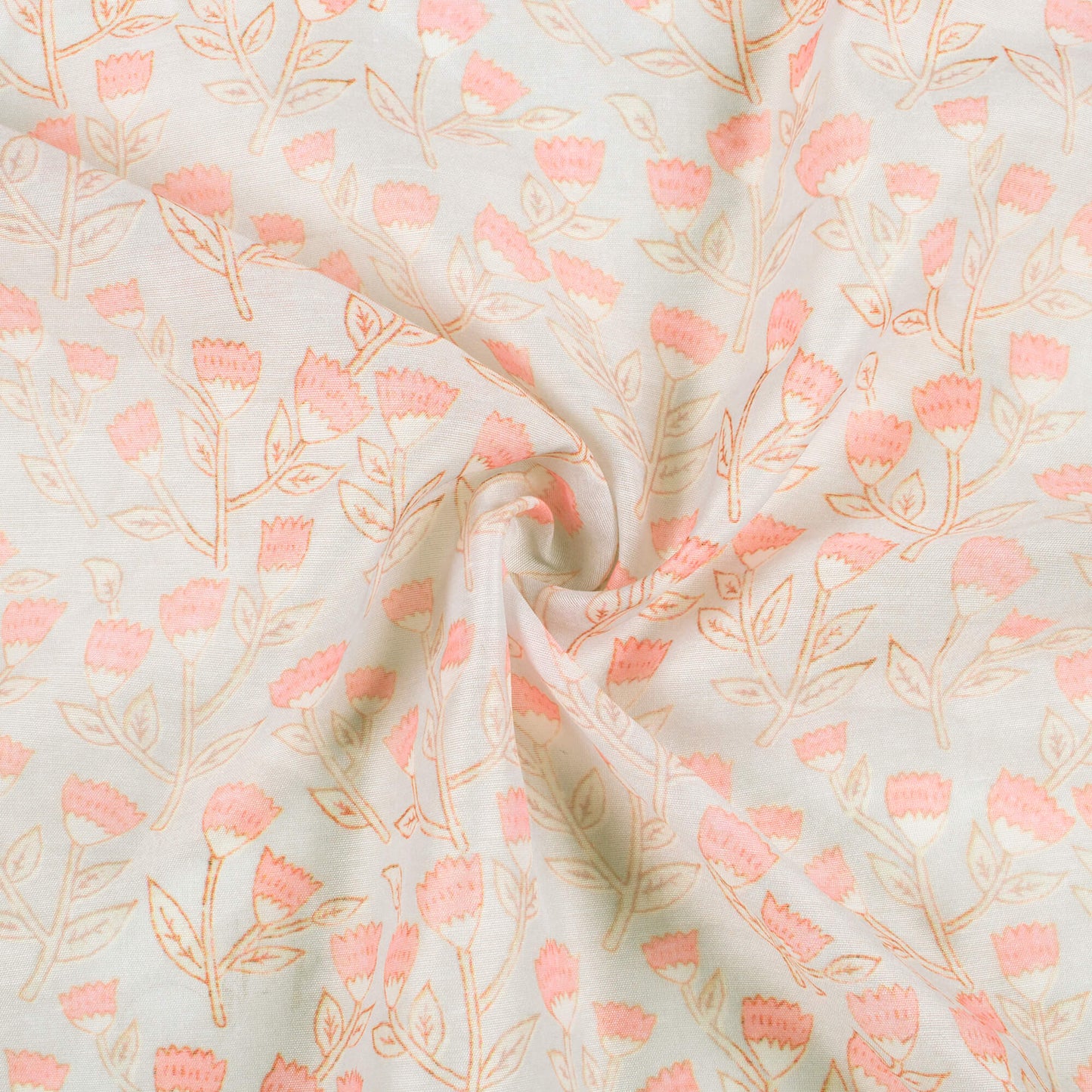 Pastel Grey And Baby Pink Floral Pattern Digital Print Chanderi Fabric