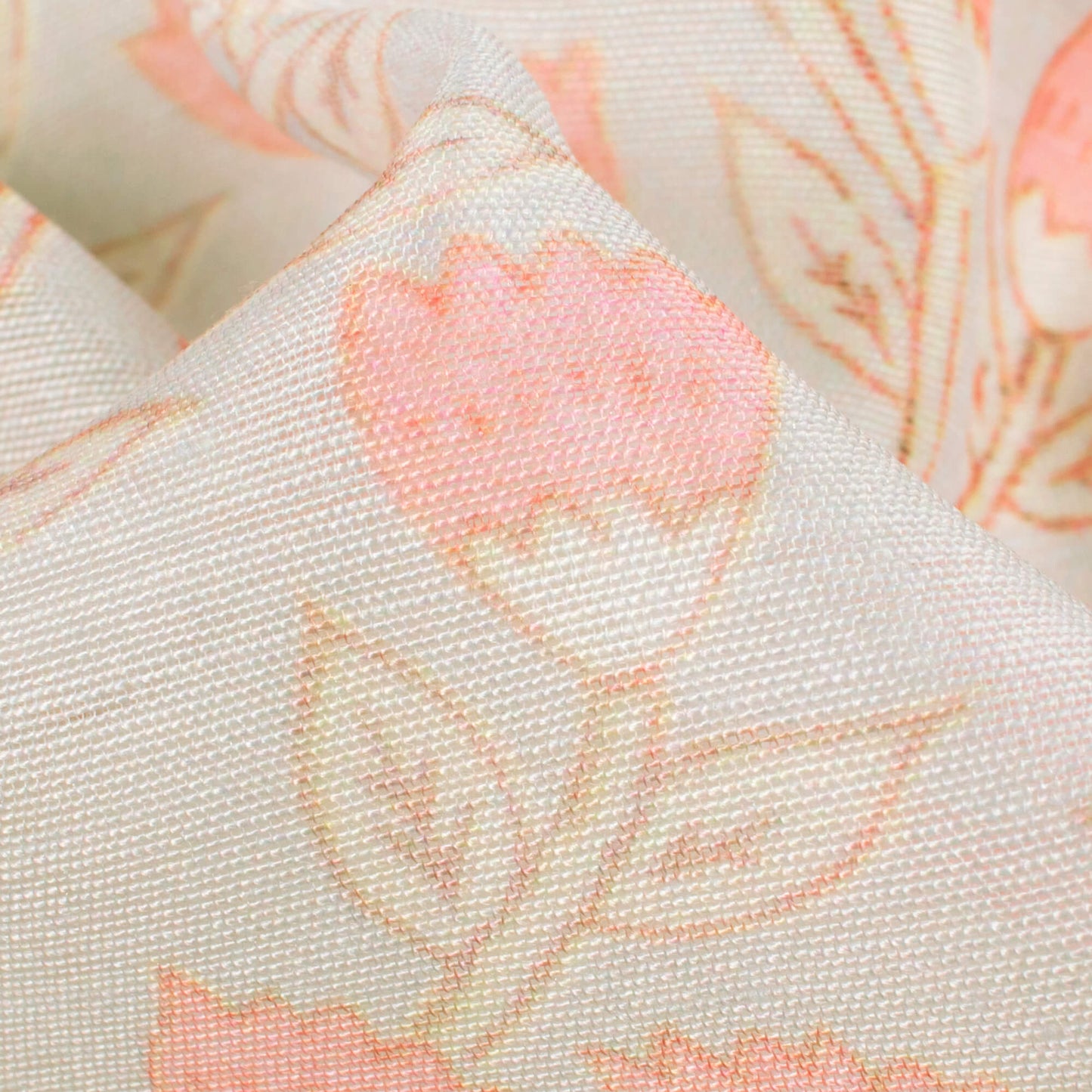 Pastel Grey And Baby Pink Floral Pattern Digital Print Chanderi Fabric
