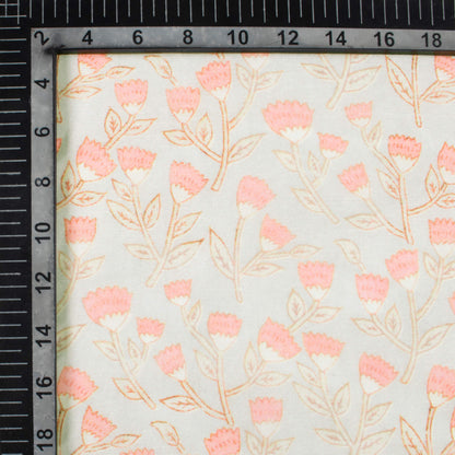 Pastel Grey And Baby Pink Floral Pattern Digital Print Chanderi Fabric