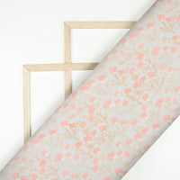 Pastel Grey And Baby Pink Floral Pattern Digital Print Chanderi Fabric