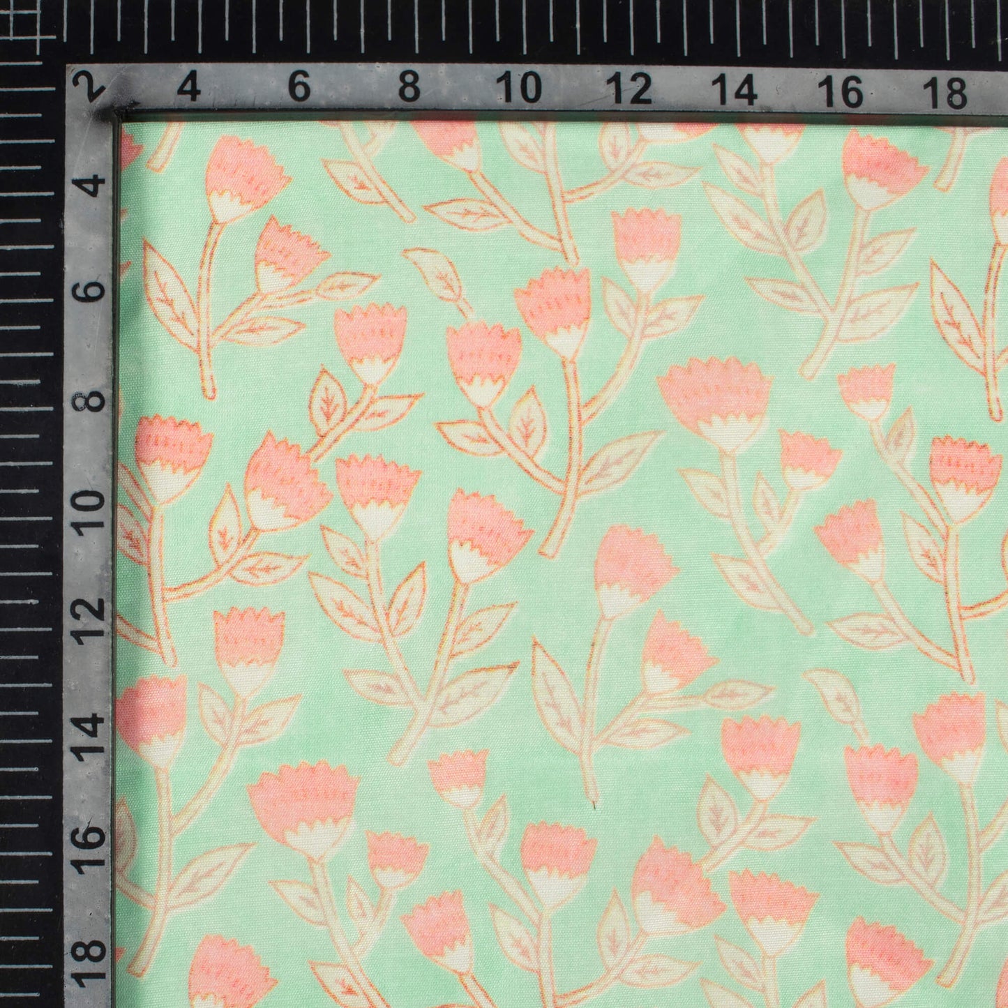 Seaform Green And Baby Pink Floral Pattern Digital Print Chanderi Fabric