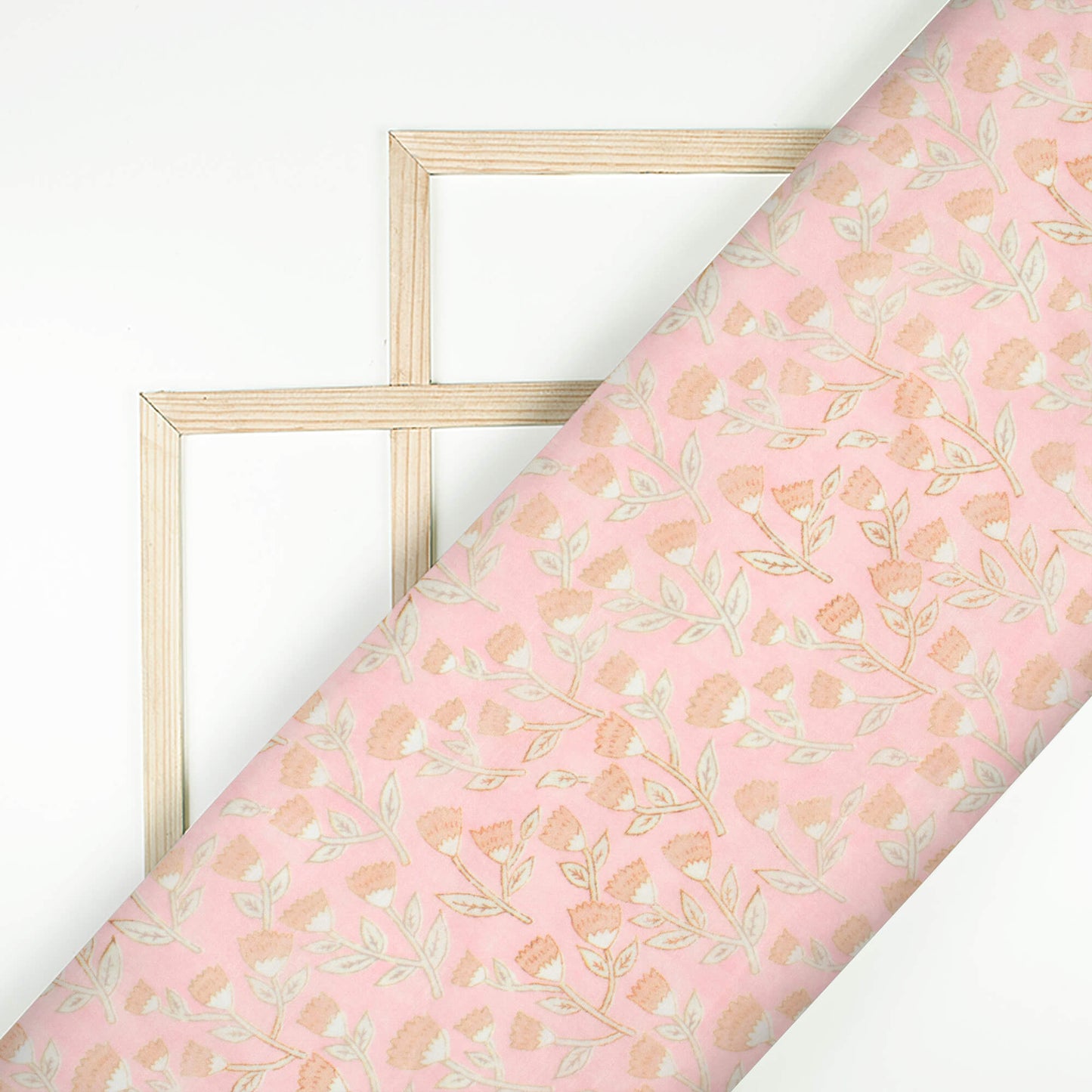 Baby Pink And Flaxen Yellow Floral Pattern Digital Print Chanderi Fabric