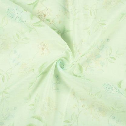Tea Green Leaf Pattern Digital Print Chanderi Fabric