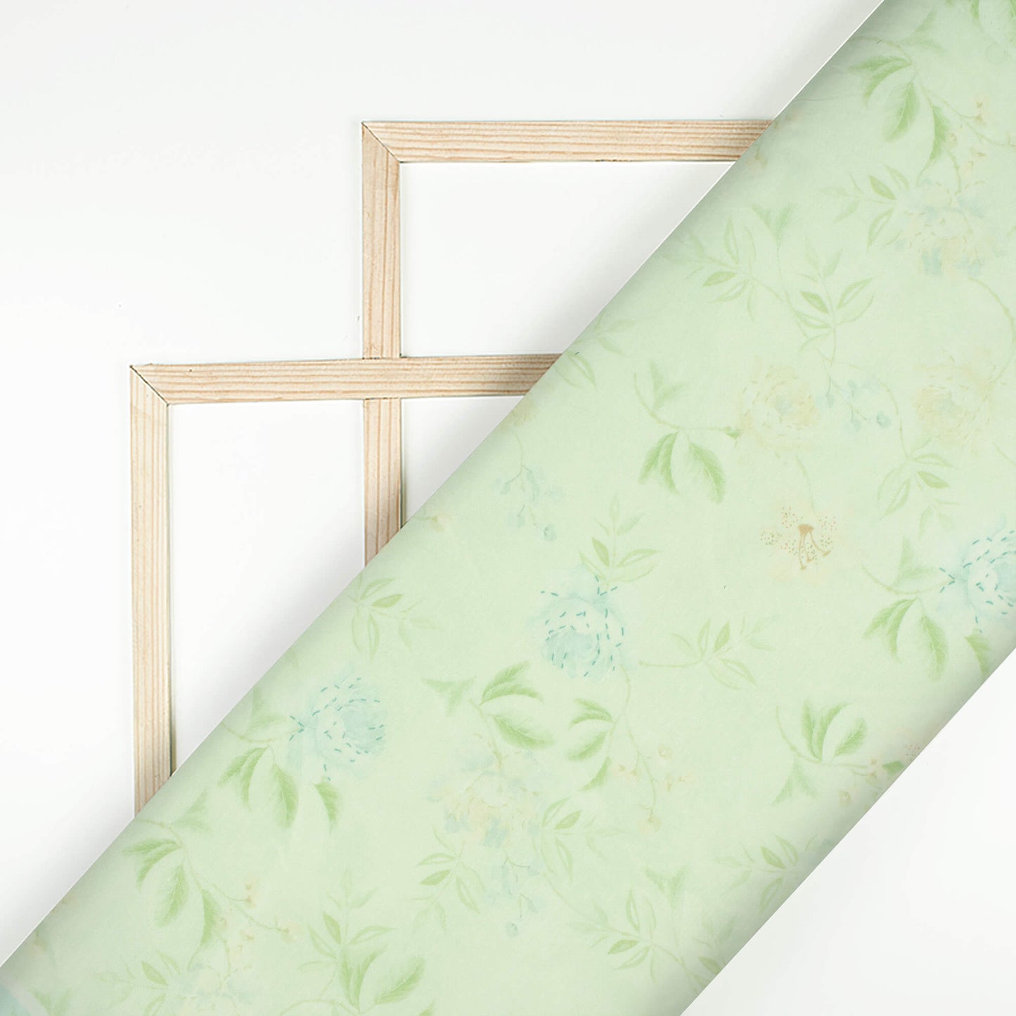 Tea Green Leaf Pattern Digital Print Chanderi Fabric