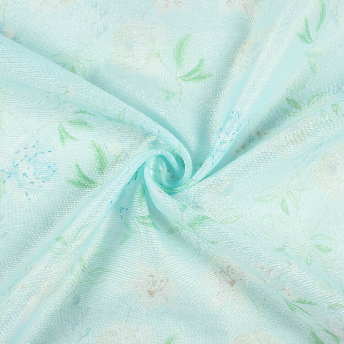 Mint Green Leaf Pattern Digital Print Chanderi Fabric