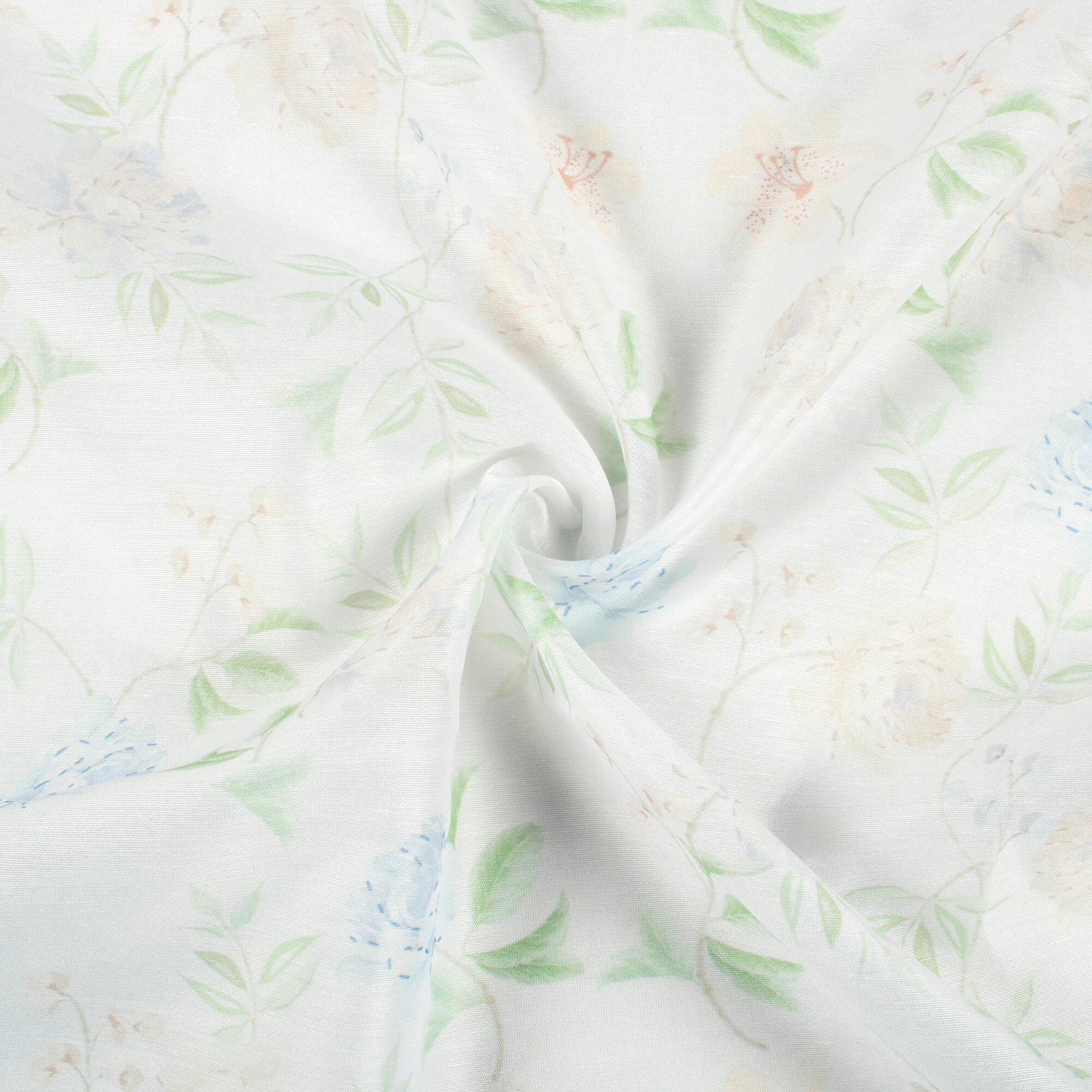 Off White And Russian Green Leaf Pattern Digital Print Chanderi Fabric