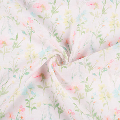 Pastel Pink And Fern Green Floral Pattern Digital Print Chanderi Fabric