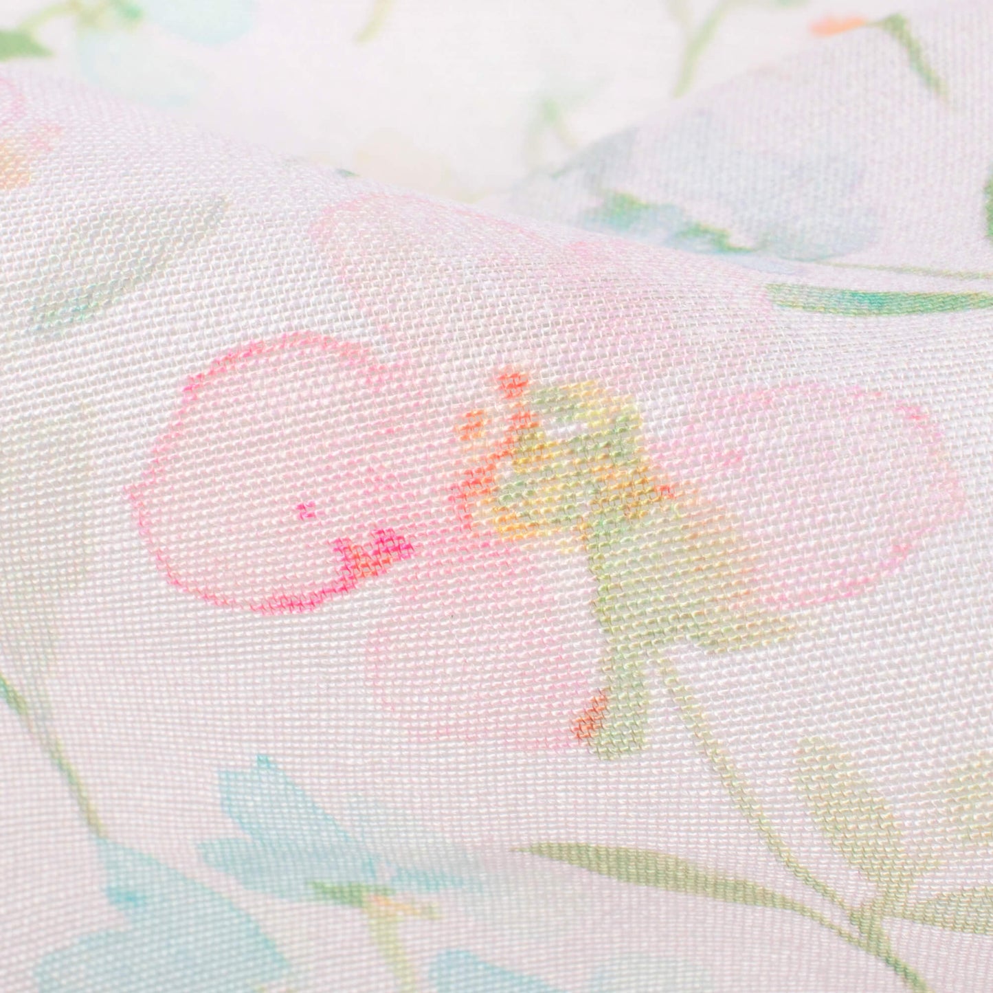 Pastel Pink And Fern Green Floral Pattern Digital Print Chanderi Fabric