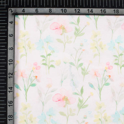 Pastel Pink And Fern Green Floral Pattern Digital Print Chanderi Fabric
