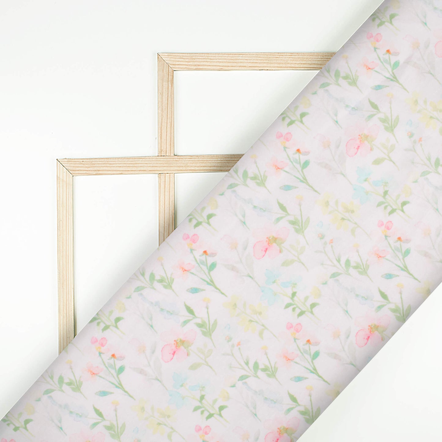 Pastel Pink And Fern Green Floral Pattern Digital Print Chanderi Fabric