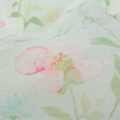 Tea Green And Flamingo Pink Floral Pattern Digital Print Chanderi Fabric