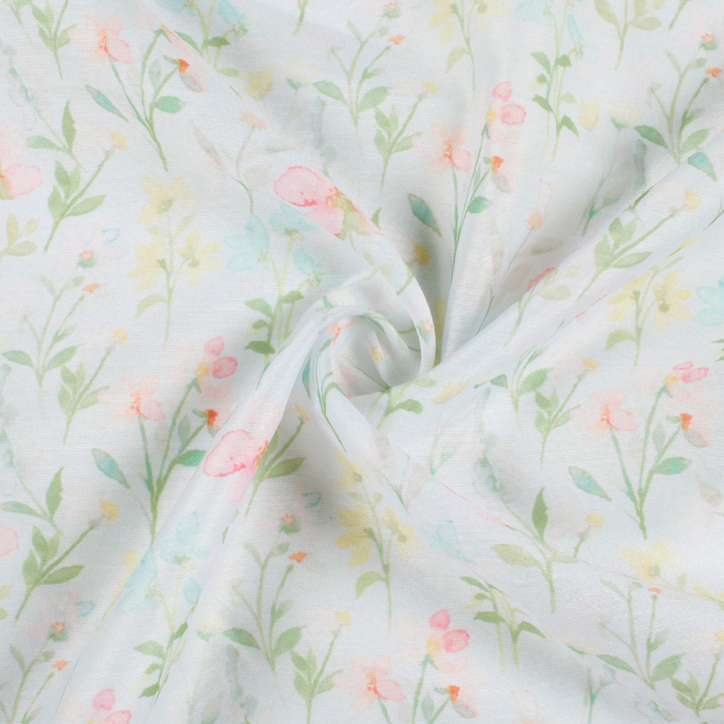 Pale Blue And Flamingo Pink Floral Pattern Digital Print Chanderi Fabric